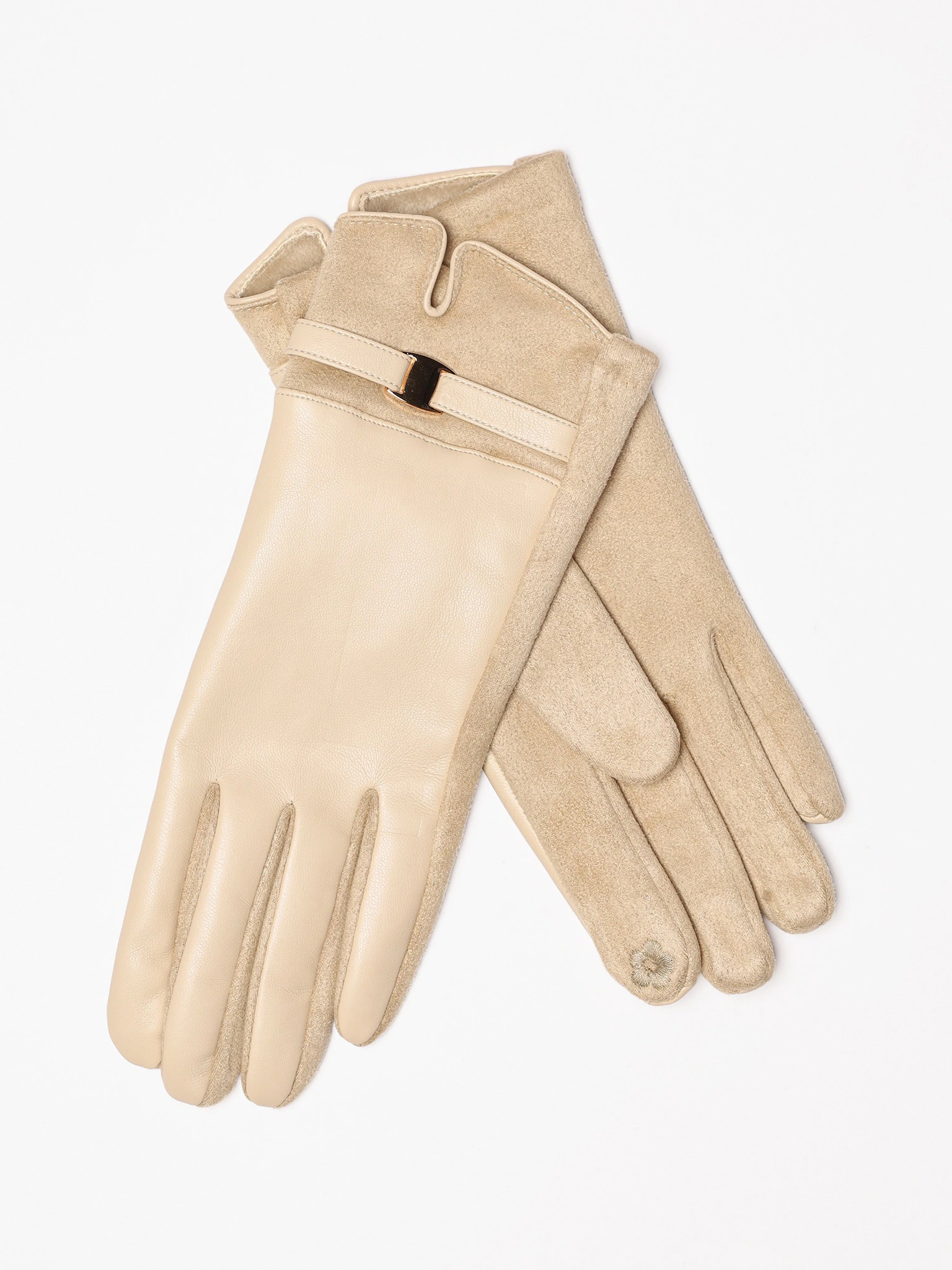 Перчатки комбинированные с декоративной пряжкой в ассортименте